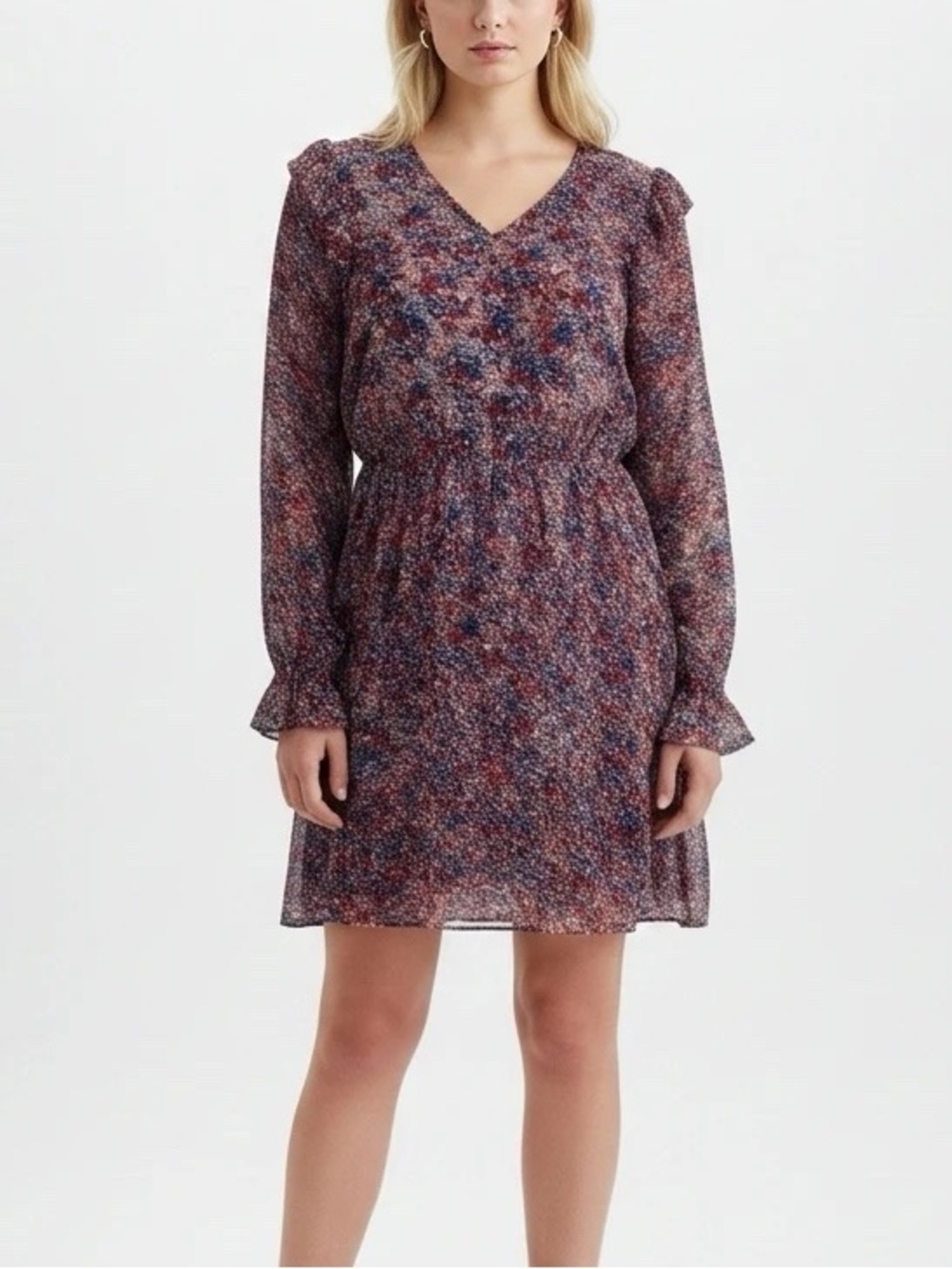 Banana Republic Red & Blue Floral Long Sleeve Dress